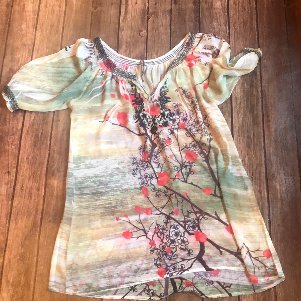 Mushka by Sierra Rose Sheer Floral Top Sz M